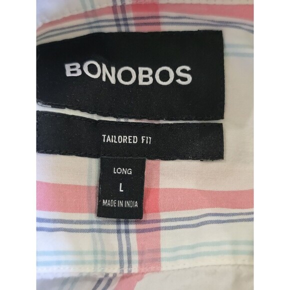 Bonobos Tailored Fit Shirt Mens Size Large Long Pink White Plaid Button Down - Picture 11 of 14